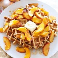 Whole Wheat Waffles with Bourbon Peaches
