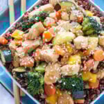 Chicken and Vegetable Stir Fry Quinoa Bowls | These stir fry bowls are one of my favorite, healthy and easy to make dinners! | www.reciperunner.com