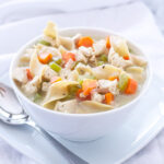 Lightened Up Creamy Chicken Noodle Soup | My favorite healthy, creamy, and delicious bowl of chicken noodle soup! | @reciperunner