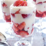 Strawberry and White Chocolate Pudding Parfaits | Layers of strawberries and homemade white chocolate pudding are the perfect springtime dessert! | @reciperunner
