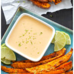 Chili Lime Sweet Potato Fries with Honey Chipotle Dipping Sauce.