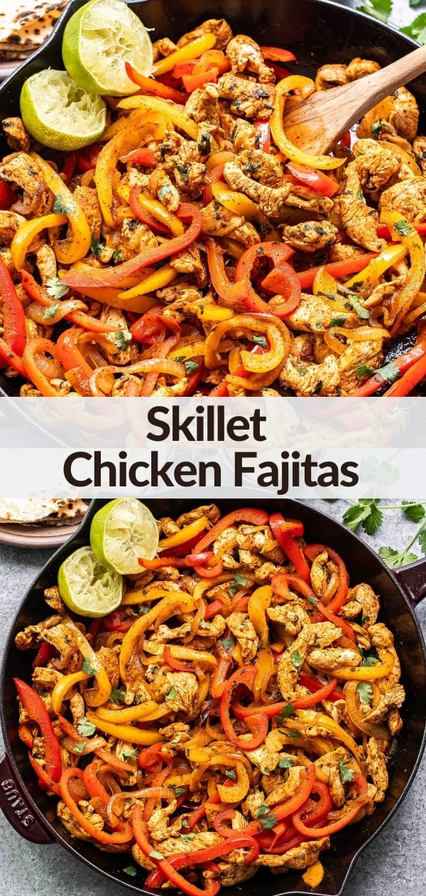 Skillet Chicken Fajitas Pinterest collage.