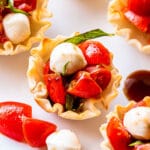 closeup photo of one of the Mini Caprese Cups.