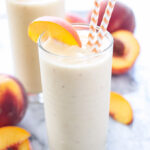 Peach Green Tea Smoothie | This this frosty smoothie uses green tea instead of milk or juice and boy is it delicious!
