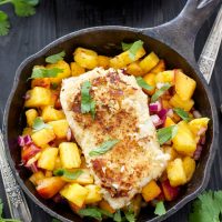 Coconut Almond Crusted Cod with Pineapple Peach Salsa