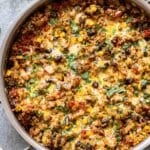 Turkey Taco Quinoa in a stainless steel Skillet.