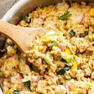 Southwest Turkey, Vegetable and Rice Skillet | This Southwest Turkey, Vegetable and Rice Skillet is creamy, cheesy, full of vegetables, lean ground turkey and brown rice. It's sure to become a family favorite!