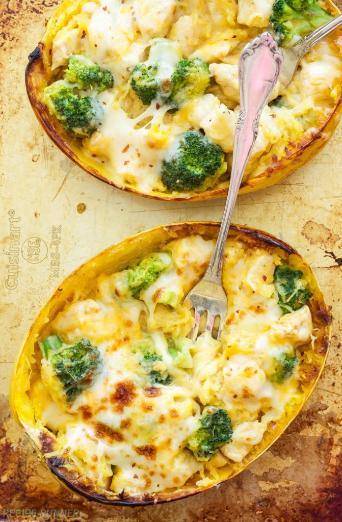 Cheesy Chicken and Broccoli Stuffed Spaghetti Squash Recipe Runner