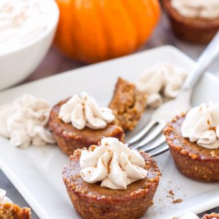 Paleo Pumpkin Pie Bites are the perfect sized dessert to serve after Thanksgiving dinner! Just big enough to satisfy your sweet tooth, plus you don't have to share.