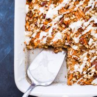 Carrot Cake Baked Oatmeal with Maple Cream Cheese Glaze