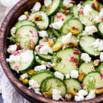 Say hello to your new favorite, refreshing salad - Cucumber, Dill, Feta and Pistachio Salad! Crisp cucumbers, fresh dill, salty feta and crunch pistachios are the perfect combination of flavors. You'll be making this all summer long!