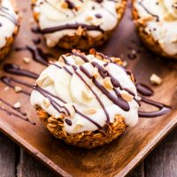 Granola Cups with Peanut Butter Yogurt, Bananas and Chocolate