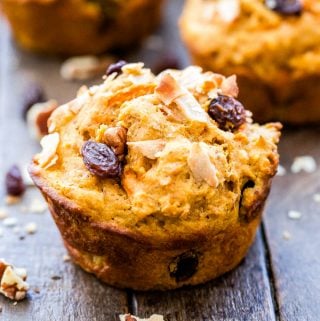 If you love muffins that are full of texture and flavor then you'll love these Morning Glory Sweet Potato Almond Butter Muffins. This incredibly moist and hearty muffin loaded with shredded carrots, coconut, raisins and pecans will remind you why homemade muffins are always the best!