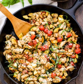 Easy, healthy and on the table in minutes! This family friendly Italian Chicken and Vegetable Skillet is full of flavor, fresh vegetables and plenty of protein. Serve it right out of the skillet or on top of your favorite pasta!