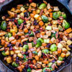 Take advantage of seasonal produce and use it in this easy to make Harvest Chicken and Vegetable Skillet. It has the perfect combination of savory and sweet flavors with an unexpected, but delicious use of cinnamon in the spice blend.