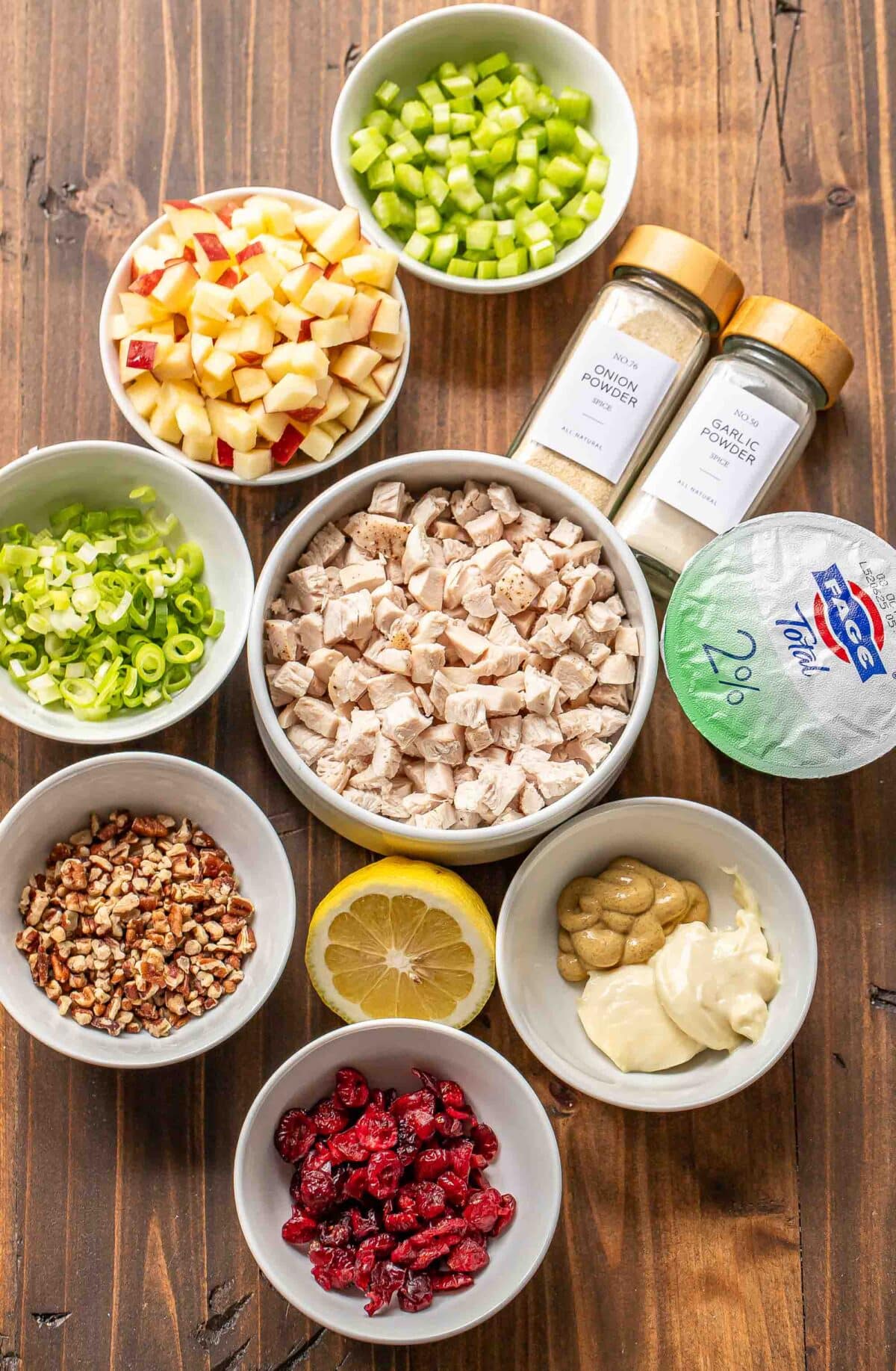 Ingredients used to make harvest chicken salad.