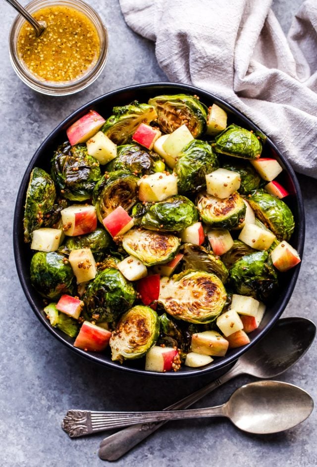 Roasted Brussels Sprouts with Apples and Maple Mustard Dressing