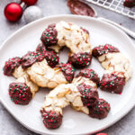 Chocolate Orange Dipped Almond Horns are chewy, delicious and naturally gluten-free! They're perfect for holiday baking or anytime you're craving cookies! #almondhorn #cookies #chocolate #orange #glutenfreecookies #glutenfree #almond