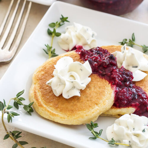 Cornmeal Pancakes with Whipped Goat Cheese and Berry Compote Recipe