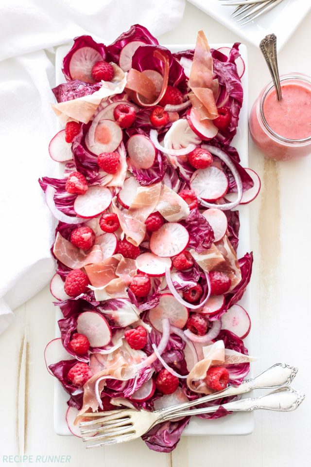 Radicchio Salad with Raspberries, Radishes, Prosciutto, and Raspberry