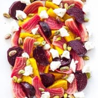 Roasted Balsamic Beet, Goat Cheese and Pistachio Salad