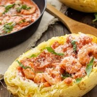 Spicy Tomato Garlic Shrimp with Spaghetti Squash