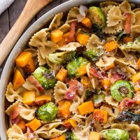 Bacon, Brussels Sprouts, Butternut Squash Pasta