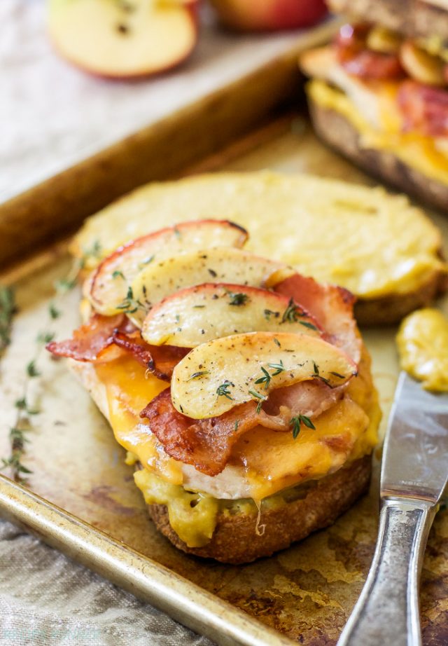 Cheddar, Bacon, Chicken, Apple Sandwiches with Honey Mustard Spread