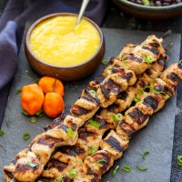 Jerk Chicken Skewers with Mango Habanero Sauce