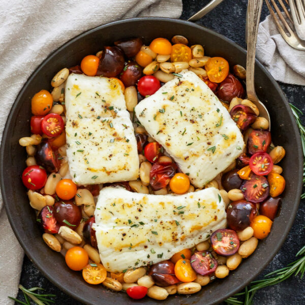 Pan Seared Halibut with Rosemary Tomatoes and White Beans Recipe Runner