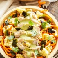 Sweet Potato Noodles with Grilled Chicken and Creamy Poblano Sauce