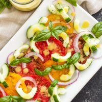 Heirloom Tomato Cucumber Salad with Peach Vinaigrette