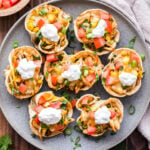 Mini Chicken Enchilada Cups on gray plate