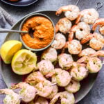 Grilled Shrimp with Romesco Sauce with glass of wine