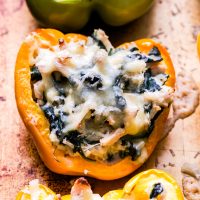 Creamy Chicken, Spinach and Rice Stuffed Peppers