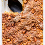 Pumpkin Apple Baked Oatmeal with a piece cut out.