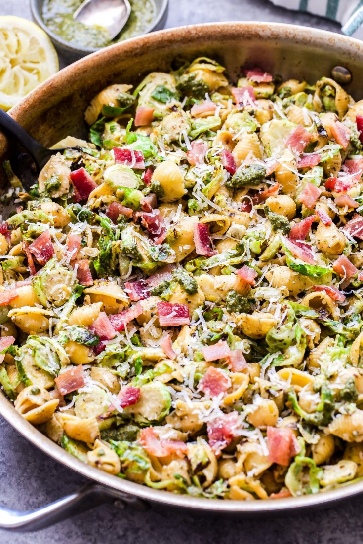 Brussels Sprouts and Bacon Pesto Pasta Recipe Runner