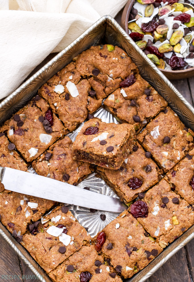 Oatmeal Almond Butter Trail Mix Cookie Bars Recipe Runner