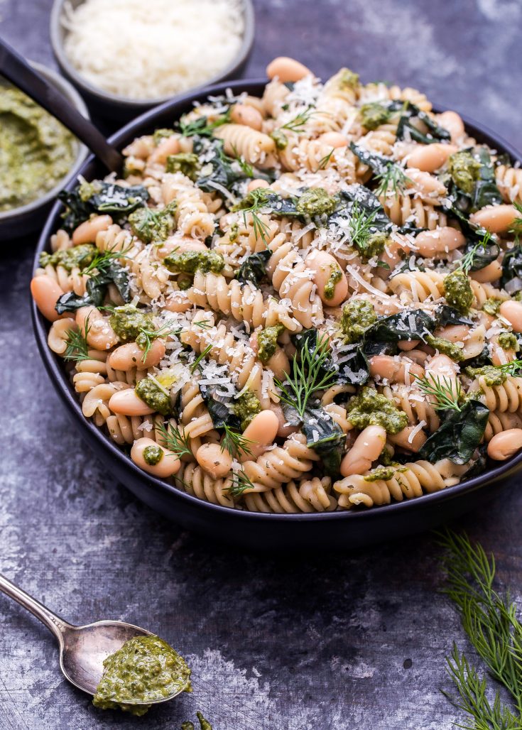One Pot Creamy Kale, White Bean and Pesto Pasta Recipe Runner