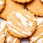 Closeup photo of Chai Ginger Cookie drizzled with white glaze.