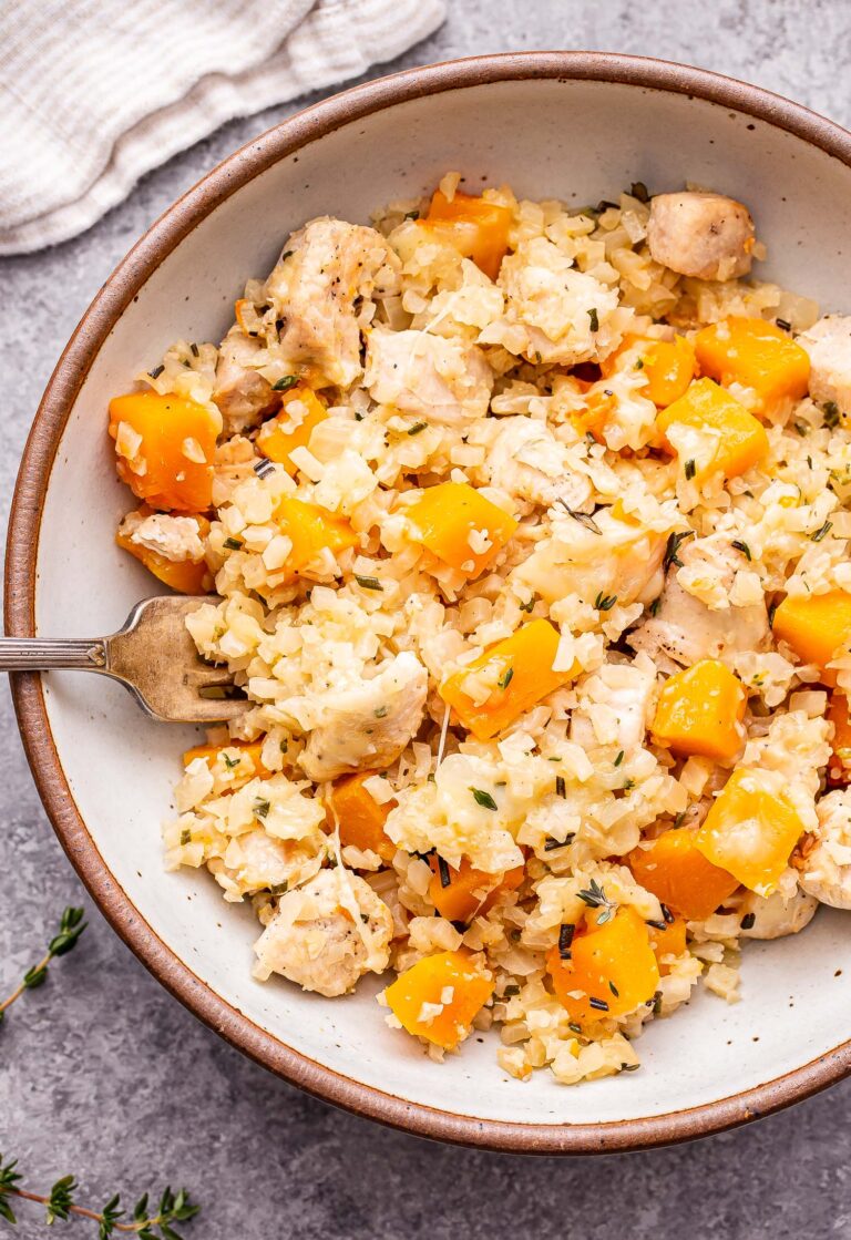 Cheesy Chicken, Butternut Squash and Cauliflower Rice Skillet - Recipe ...