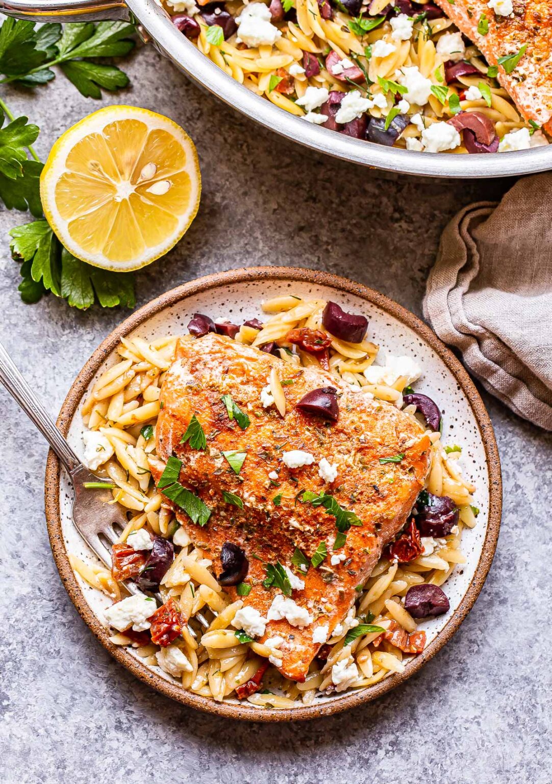 Greek Salmon and Orzo Skillet Recipe Runner