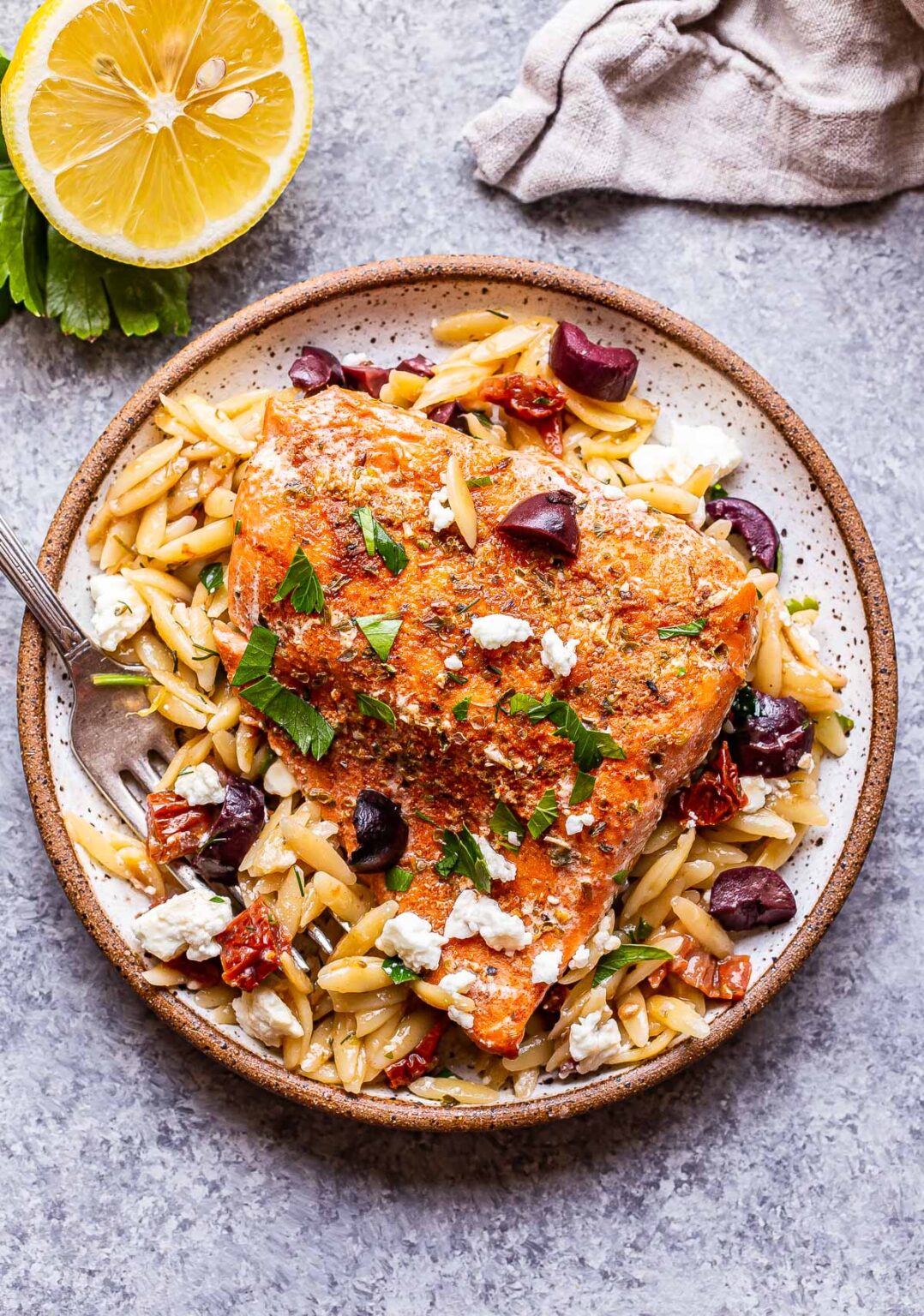 Greek Salmon and Orzo Skillet Recipe Runner