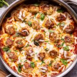 Chicken Parmesan Meatballs in a skillet