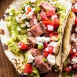 Carne Asada Taco with guacamole and pico de gallo.