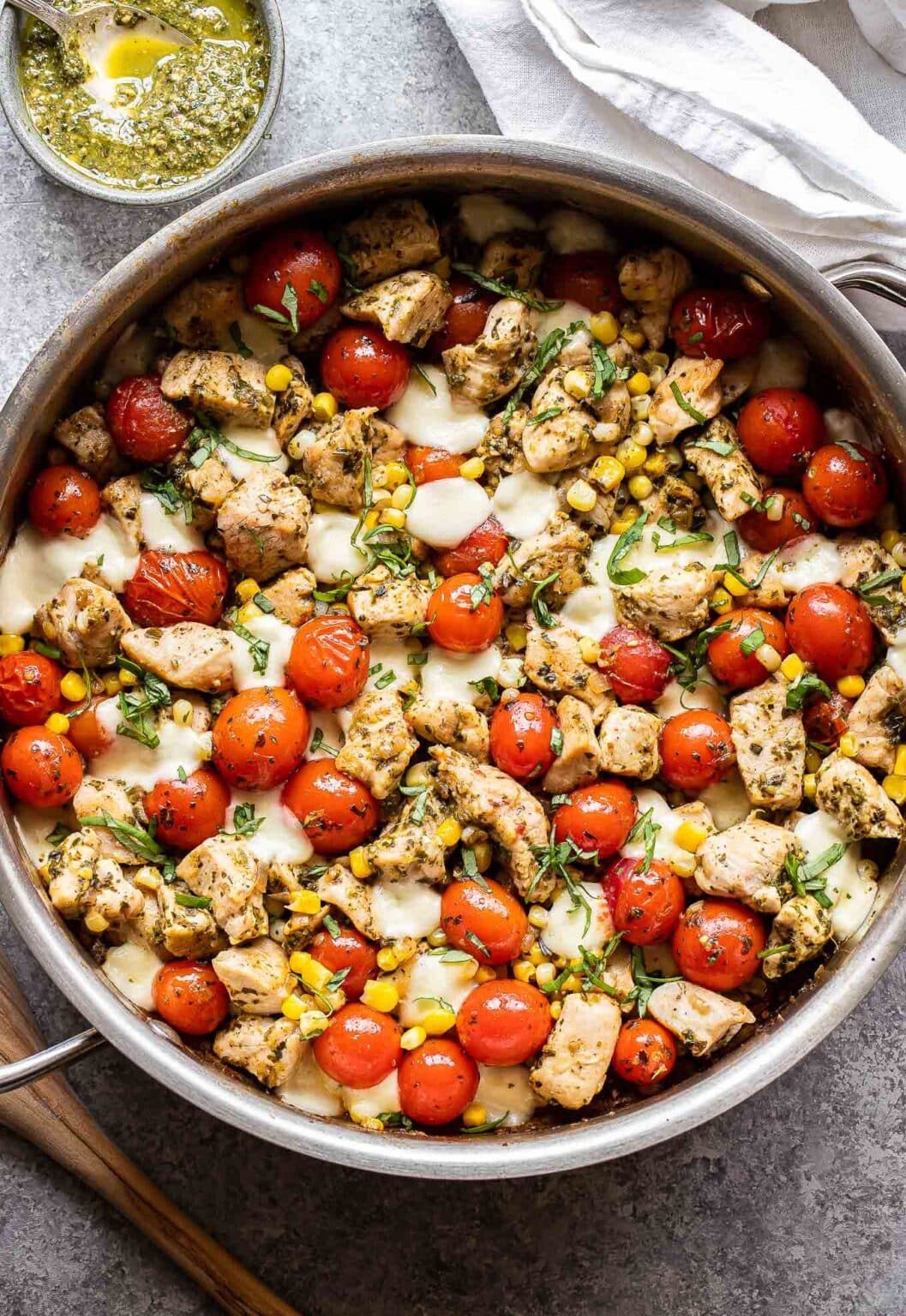 Pesto Chicken Tomato and Corn Skillet Recipe Runner