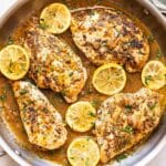 Lemon Pepper Chicken in a stainless steel skillet.
