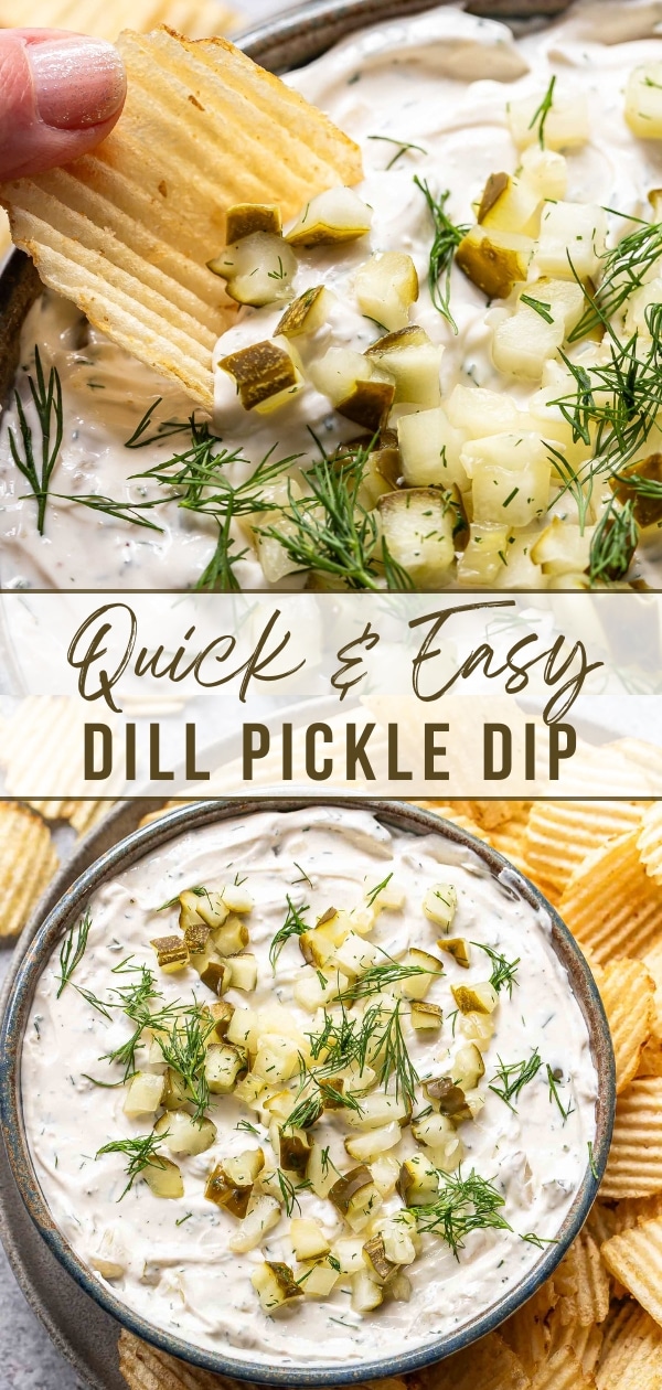 Dill pickle dip Pinterest collage.