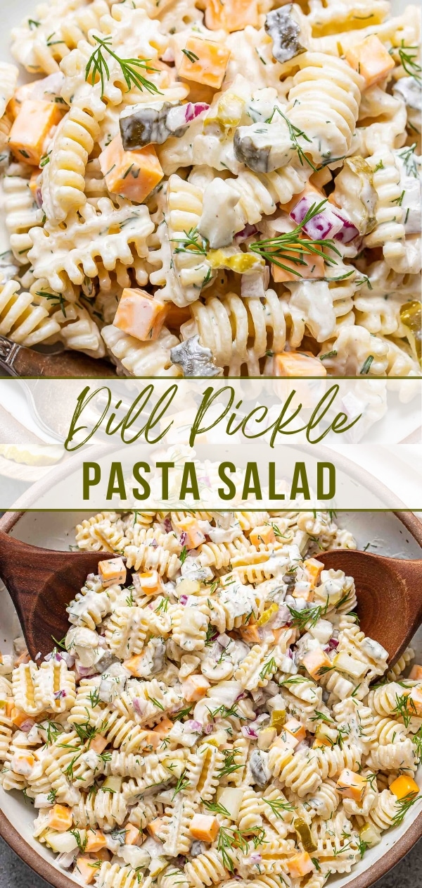 Dill pickle pasta salad Pinterest collage.