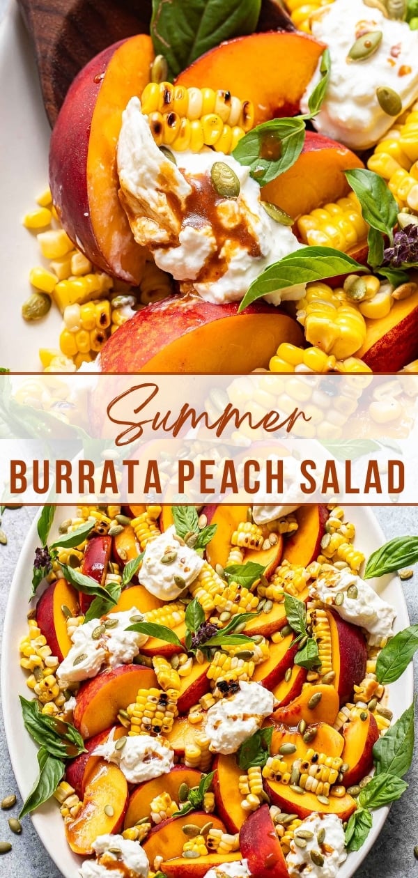 Burrata peach salad pinterest collage.